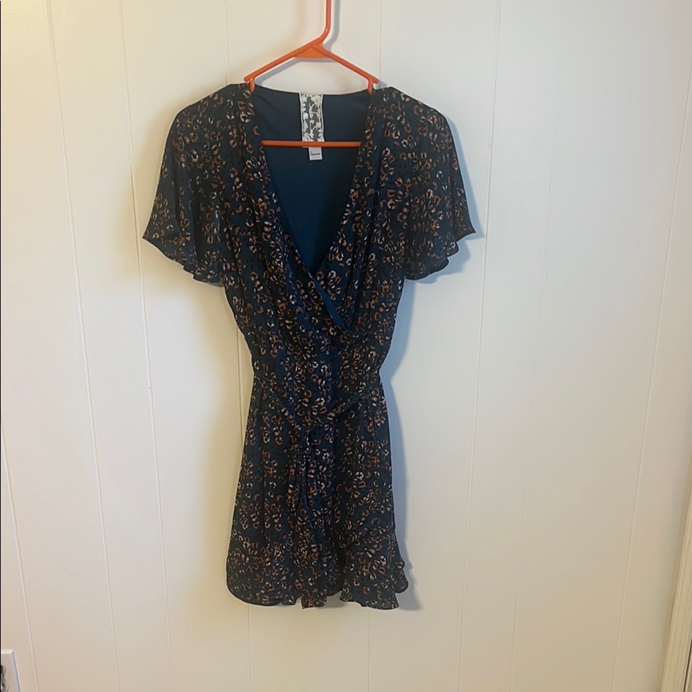 Floral Wrap Dress - Navy and Orange